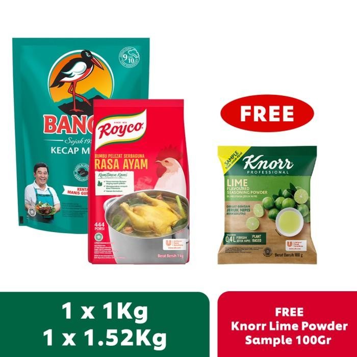 

Special Bundle Bango 1.52Kg & Royco Ayam 1Kg Free Knorr Lime Powder Terlaris 100 % Original