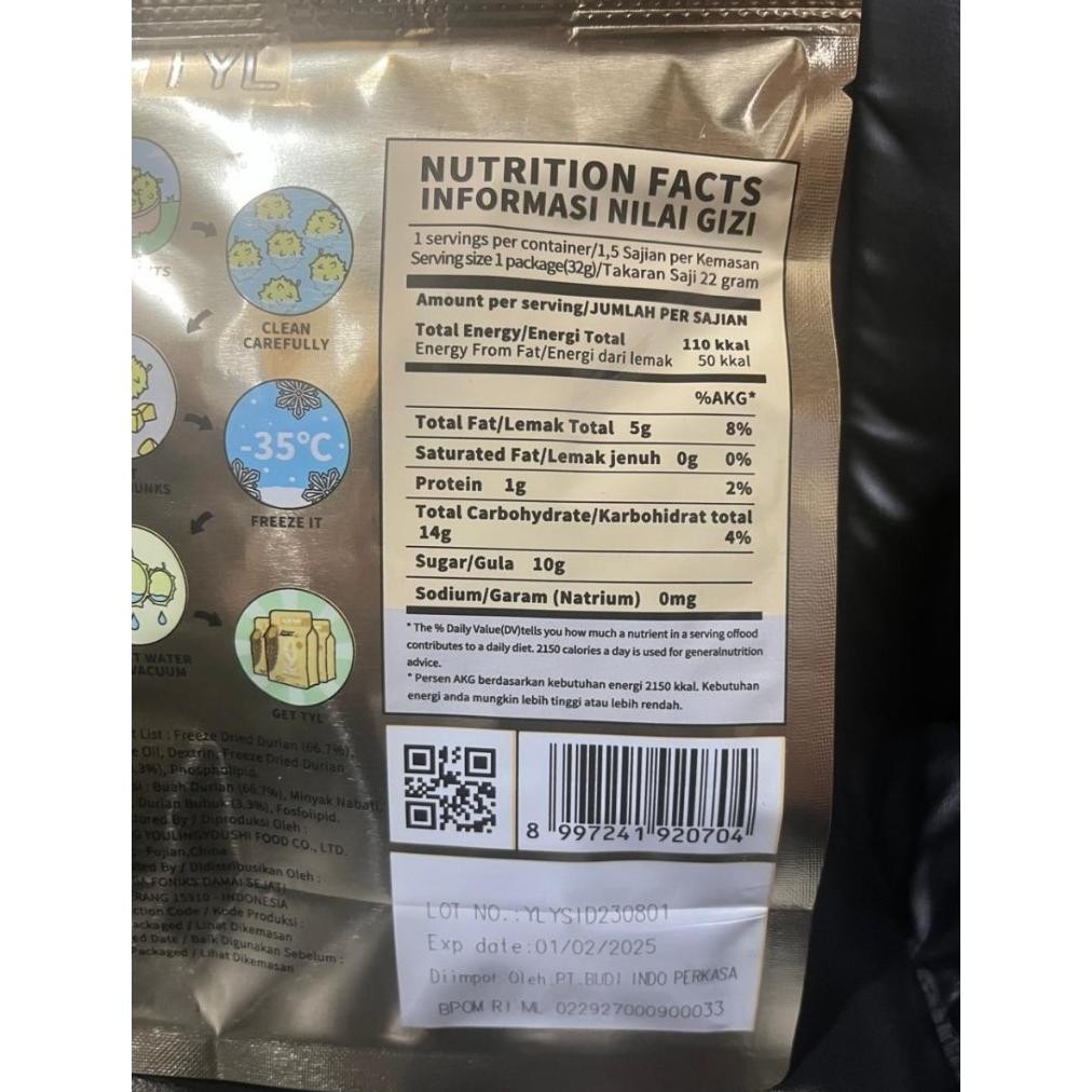 

TYL Ursnacks freeze dried Durian / Snack buah kering rasa Durian 32grm
