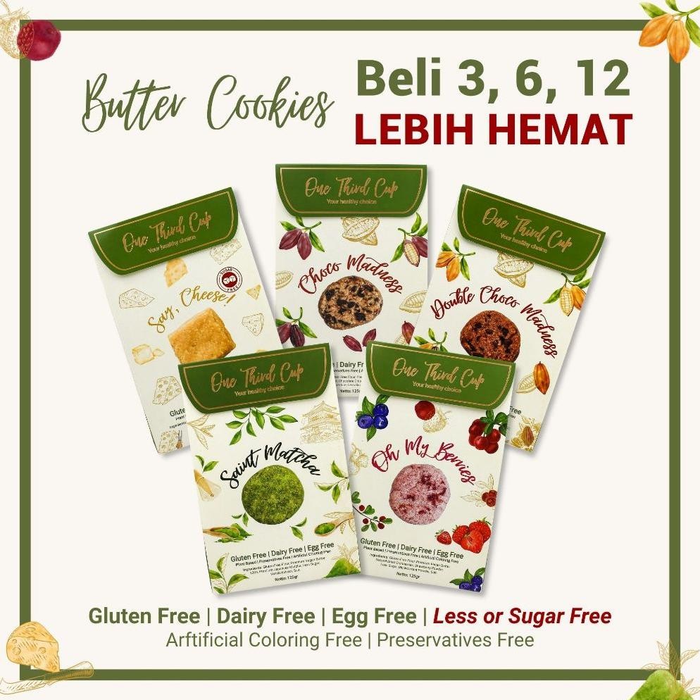 

One Third Cup BUNDLE COOKIES [3pcs, 6pcs, 12pcs] Bebas Gluten, Tanpa Susu, Tanpa Telur, Rendan Gula/Bebas Gula, Plant Based