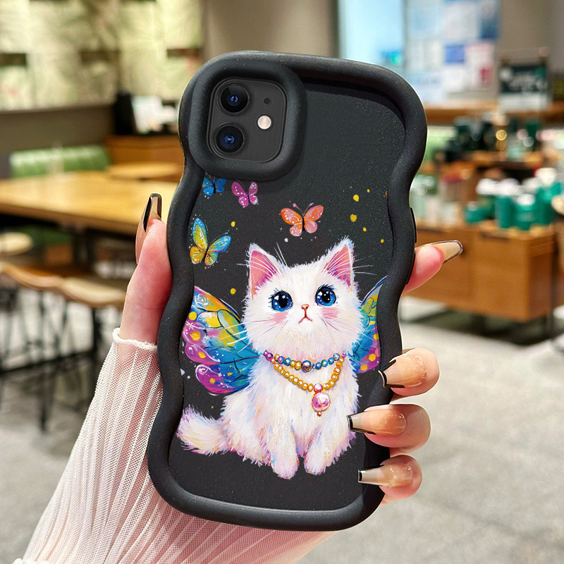 Casing Hp Untuk iPhone 11 11 Pro 11 Pro Max Case pola Kucing putih lucu Warna macaron tekstur lembut