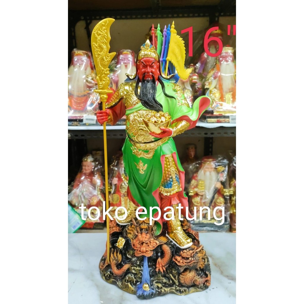 Patung Dewa Kwan Kung / Kwan Kong / Kwan Te Berdiri Fiber 16 Inch - G2 Gercep