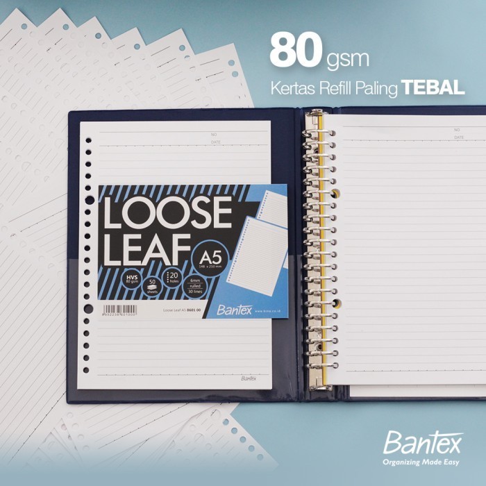 

Bantex Loose Leaf Paper 20 Holes 80 gsm 50 Sheets A5 #8601 00+P