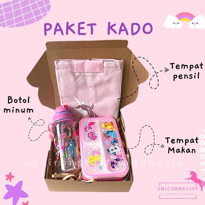 PROMO Set Kado Unicorn Tempat Makan Botol Ulang Tahun Hadiah Cewek Box Pink