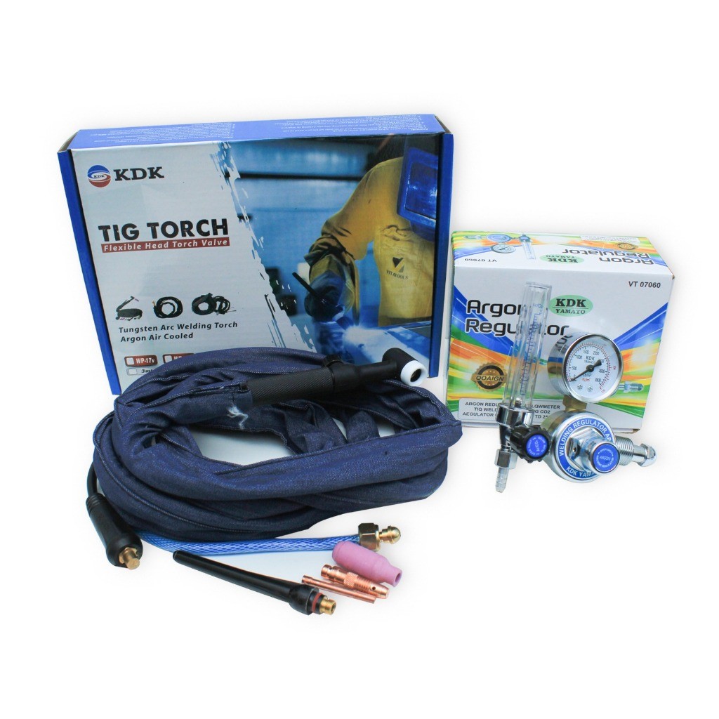 PAKET LAS ARGON Tig Torch Stang Kabel Selang Las Argon WP17V 4M + Regulator Argon