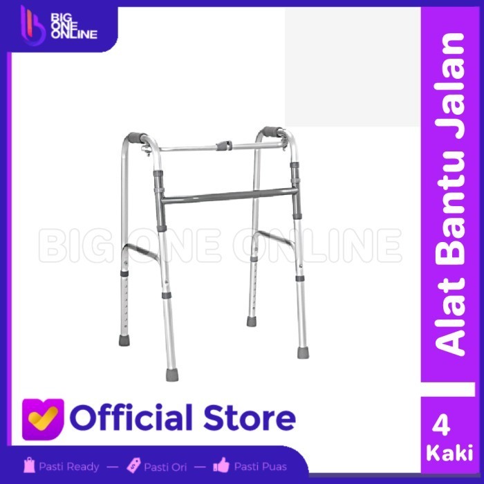 TERLARIS Tongkat Walker 4 Kaki, Tongkat Lipat, Alat Bantu Jalan Lansia Manula