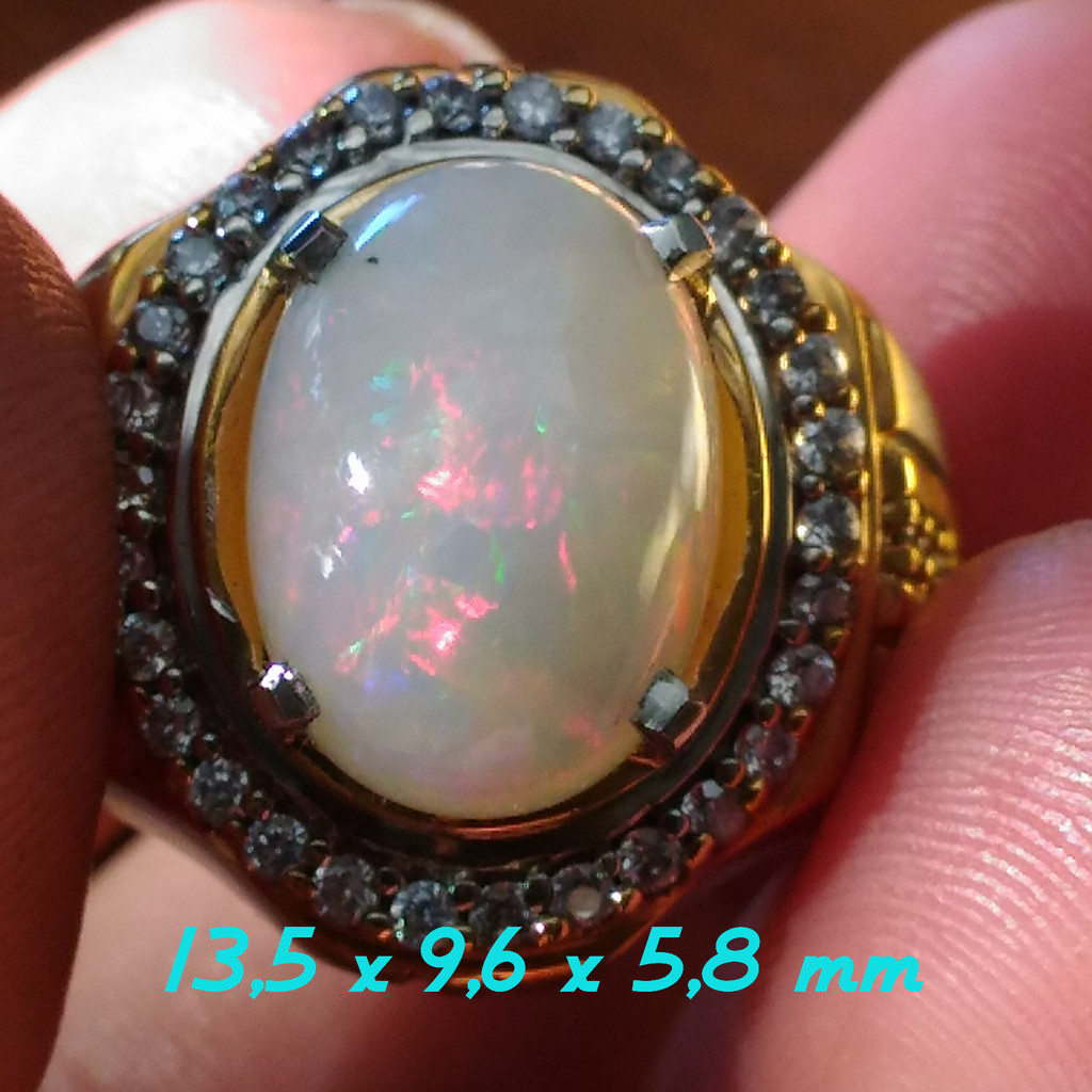 Natural Kalimaya Susu Top HQ Full Jarong Siang Malam Ring Perak Microsetting Gold Platted Doff Spray