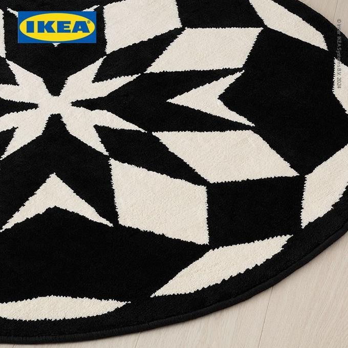 IKEA ENERGISYSTEM Karpet Bulu Tipis Bulat Putih/Hitam 130cm H85M