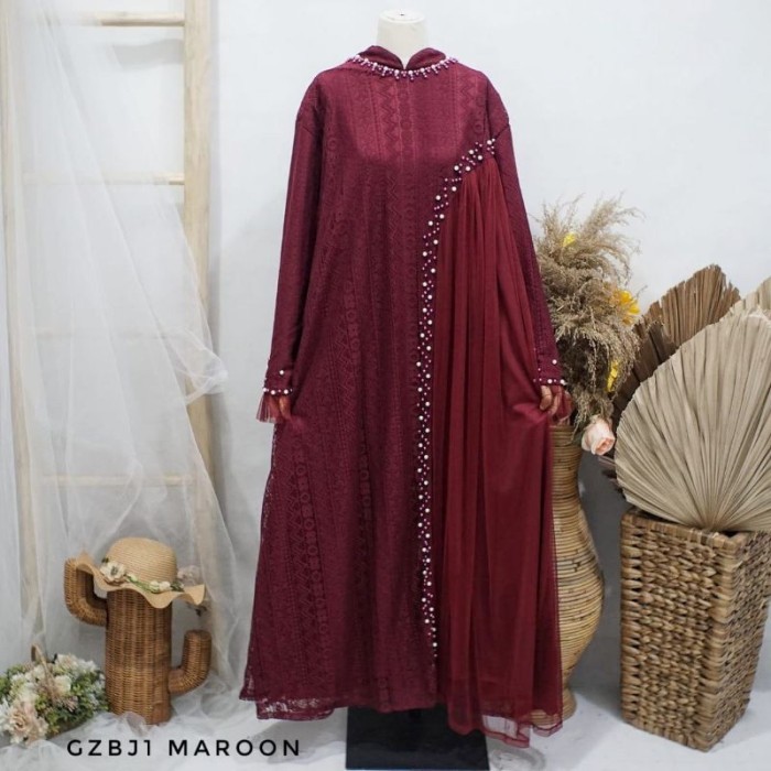 Gamis Zanitha Super Jumbo Pesta Ld 130 140 150 Brukat Tile Hitam Black