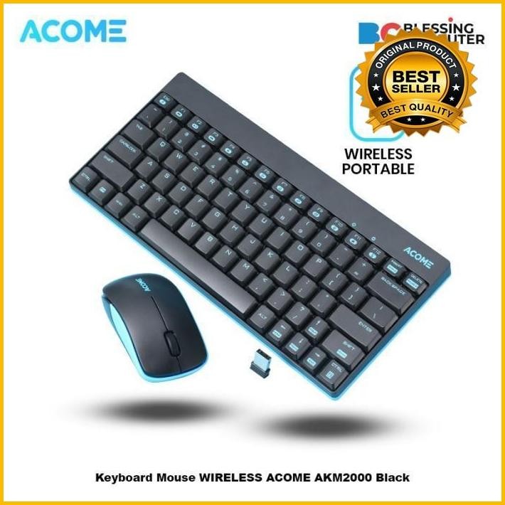 Keyboard Mouse Wireless Acome Akm2000 Black Termurah 100 % Original