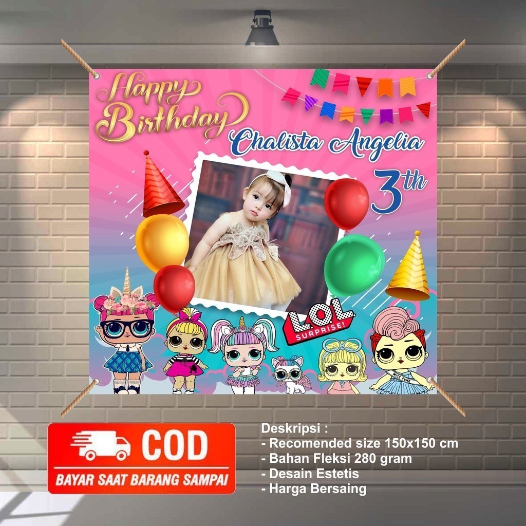 Spanduk Ulang Tahun Anak LOL Karakter Lucu Murah