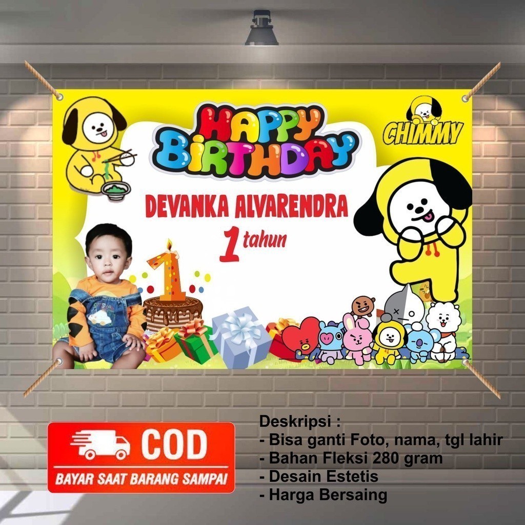 Spanduk Banner Ulang Tahun Anak – Chimy BT21, Ukuran Besar & Bisa Bayar di Rumah
