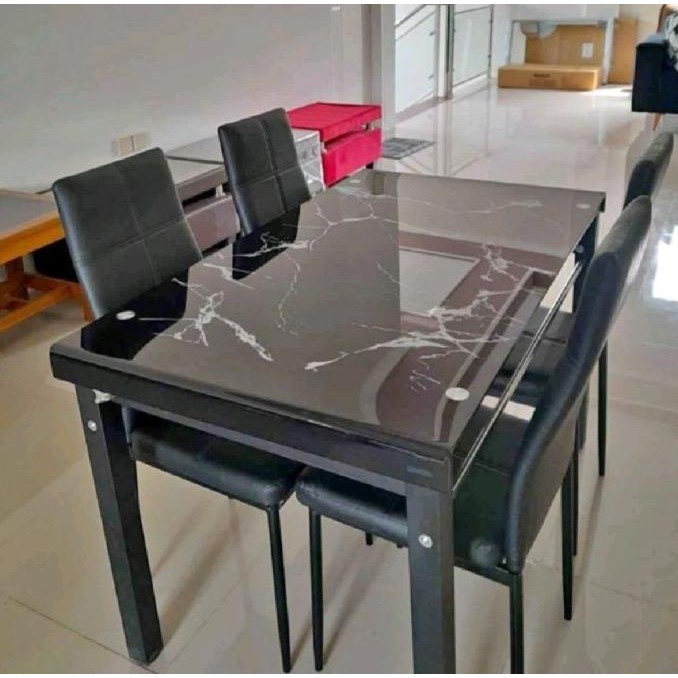Meja Makan Importa Ds Pevita 4 Kursi/Meja Makan Kaca Marble Dining Table/Meja Makan Importa/Meja Mak