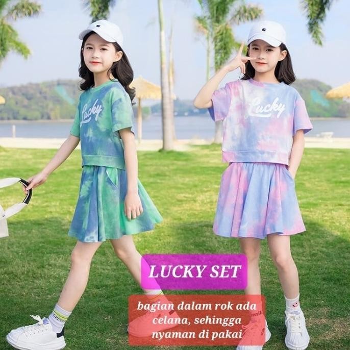 LUCKY SET BAJU FASHION ANAK REMAJA PEREMPUAN KOREA IMPORT SPORT CASUAL Terlaris