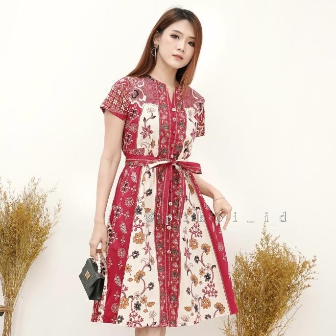 Couple batik modern wanita kemeja pria / Cheongsam dress batik merah Terlaris