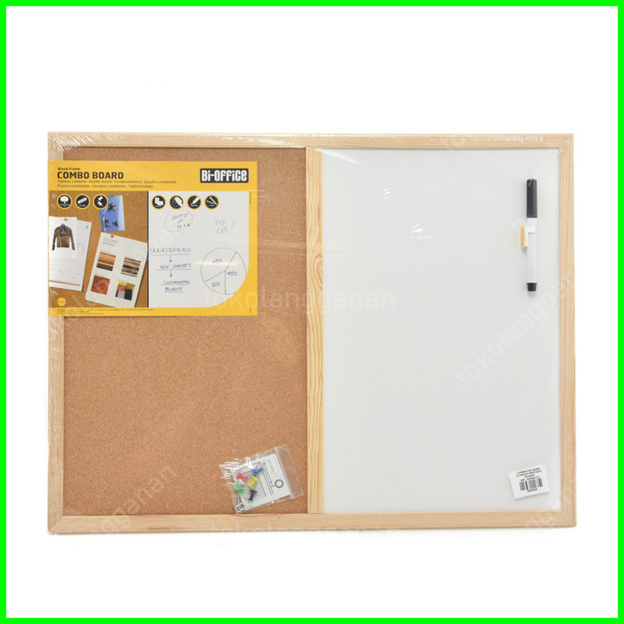 

PROMO! BI-SILQUE CORK PIN BOARD PAPAN TULIS KAYU KOMBINASI WHITE 60X45 CM