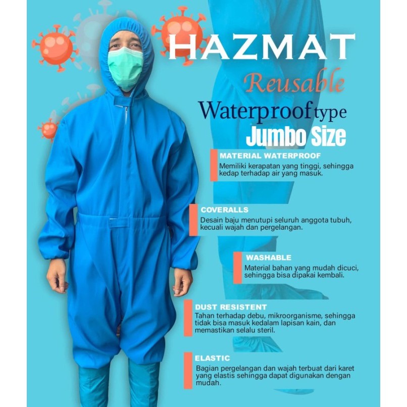 baju apd coverall hazmat polyester waterproof Jumbo Size (5L-7L)