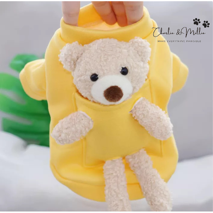 Charlie - Baju Anjing & Kucing Sweater Hangat Lucu dengan Aksesoris Boneka Teddy Bear