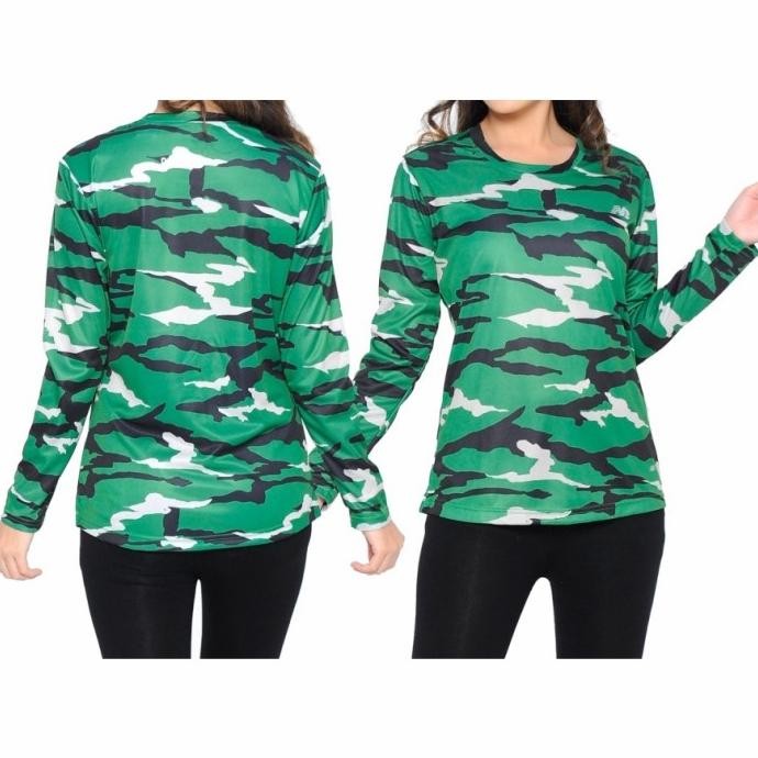 Baju Senam Wanita Motif Loreng Army Kaos Olahraga Lengan Panjang Cewek Terlaris