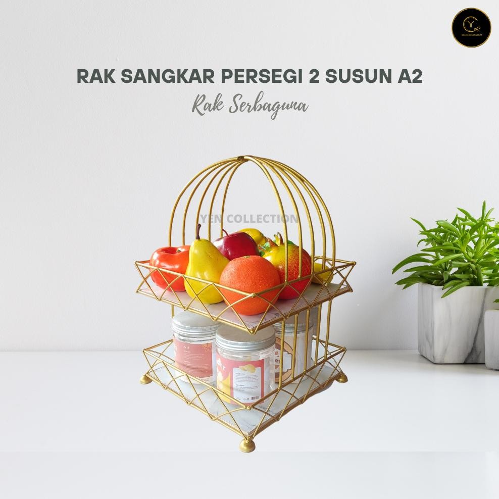TON>> RAK SANGKAR PERSEGI 2 SUSUN A2  - RAK BESI DAN KAYU - RAK SERBAGUNA