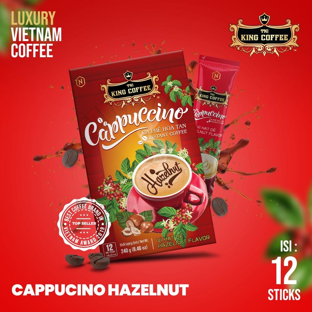 

Kopi Vietnam King Coffee Cappuccino Hazelnut Flavor Ground 12 Stiks