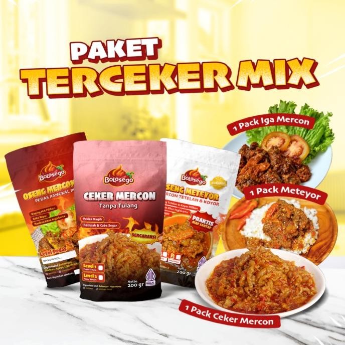 

Paket Terceker Mix (1 iga mercon + 1 meteyor + 1 ceker mercon) Bolosego