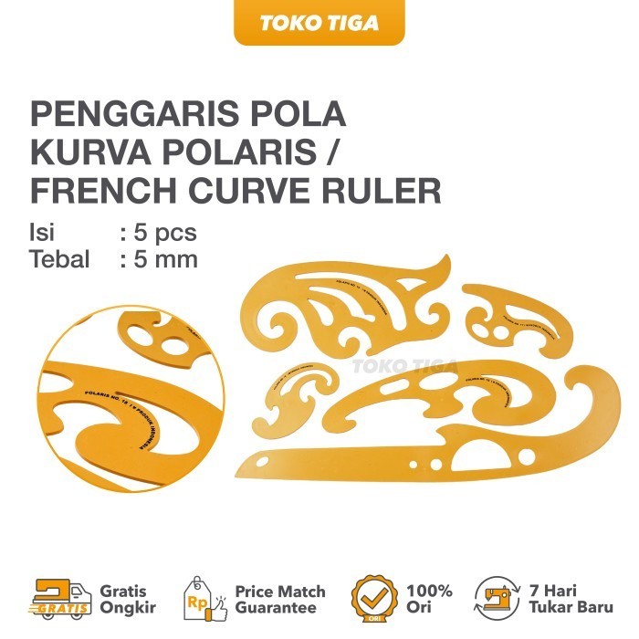 

TERLARIS! Penggaris Pola Kurva POLARIS / French Curve Ruler Isi 5 Pcs (PSC-02)