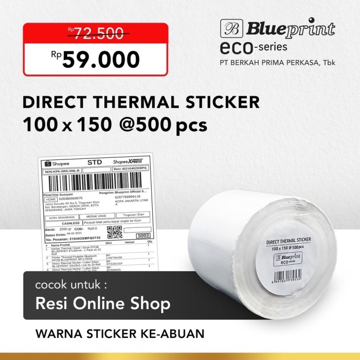 

Direct Thermal Sticker 100 x 150 mm BLUEPRINT ECO Label Resi A6 500pcs