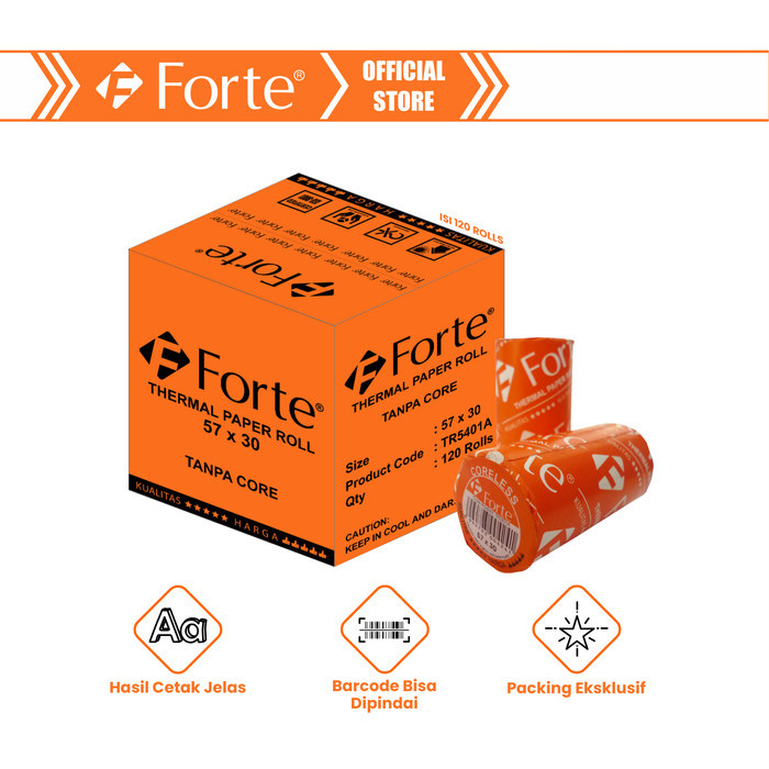 

TERLARIS! [Forte] [Ctn/120pcs] Kertas Thermal Struk Roll Kasir 57x30 Tanpa Core