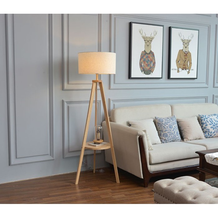 Lampu Lantai Kayu Tripod Floor Lamp