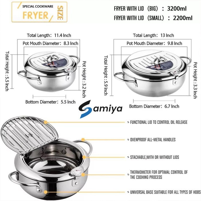 deep fryer pot with thermometer / panci penggorengan crispy