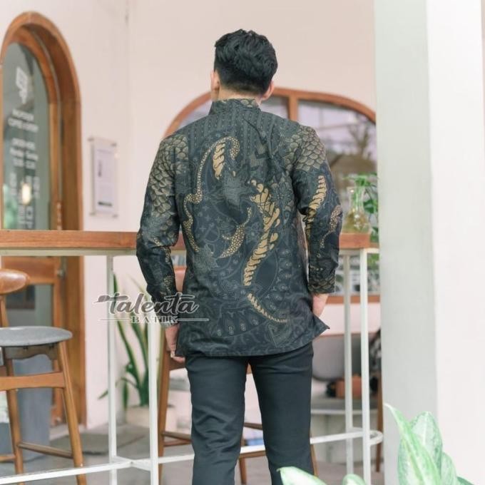 Kemeja Batik Pria Lengan Panjang Executive Hitam Keren Premium 5L Terlaris