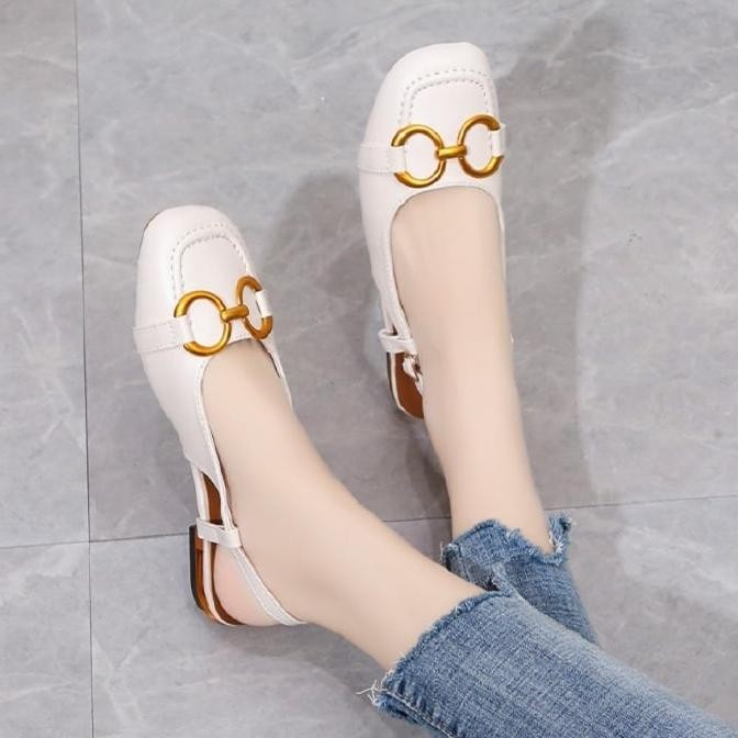 SANDAL FLAT SHOES WANITA TEPLEK ANTI LICIN KULIT TALI BELAKANG BRANDED Terlaris