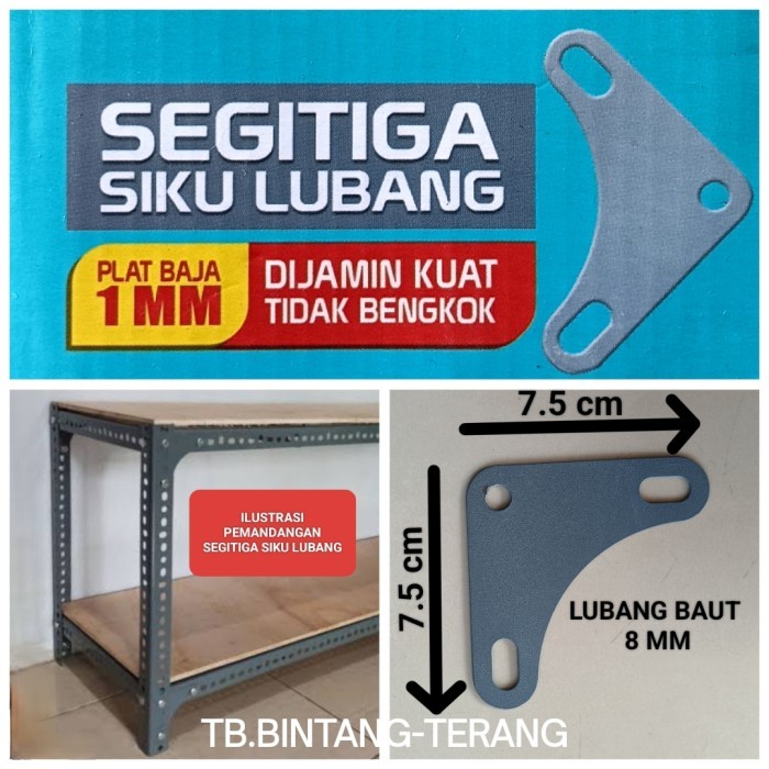 PLAT BAJA SEGITIGA SIKU LUBANG TEBAL ANTI BENGKOK PENYANGGA RAK SIKU