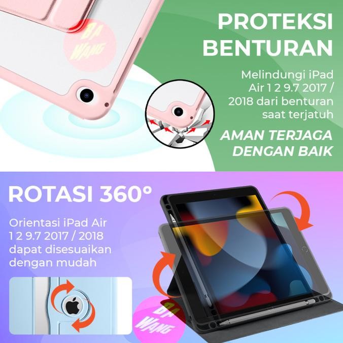 Hits Ipad Air 1 2 9.7 Flip Smart Cover Hard Soft Case Acrylic Rotary 360