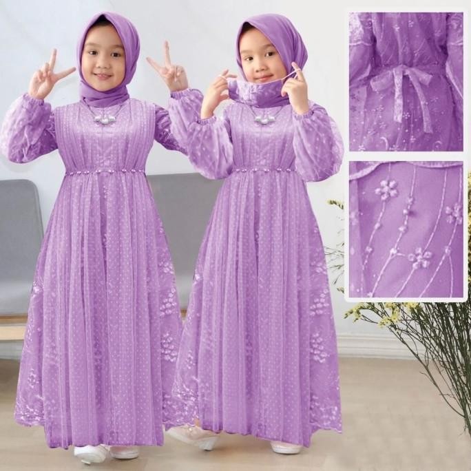 gamis anak perempuan muslim gamis pesta brokat mewah baju dress kid AS76