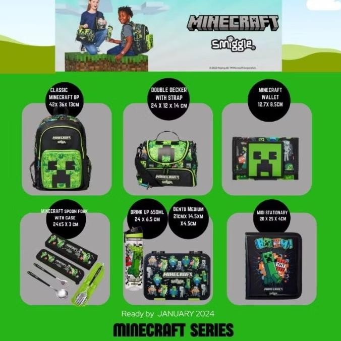 MM SET SMIGGLE PERALATAN PERLENGKAPAN SEKOLAH EDITION MINECRAFT / MINECRAFT SET BOTOL/ LUNCHBAG MINE