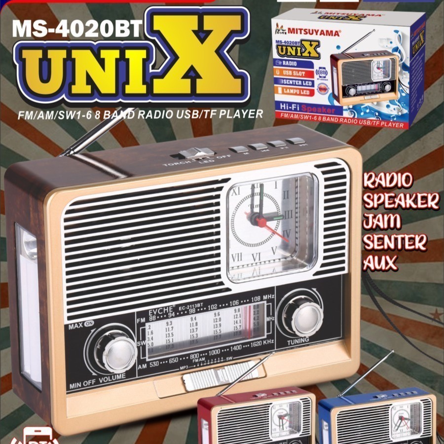 RADIO MITSUYAMA MS-4020BT UNIX - Radio Speaker Jam Senter AUX Mitsuyama MS-4020BT UNIX 3" Woofer Cas