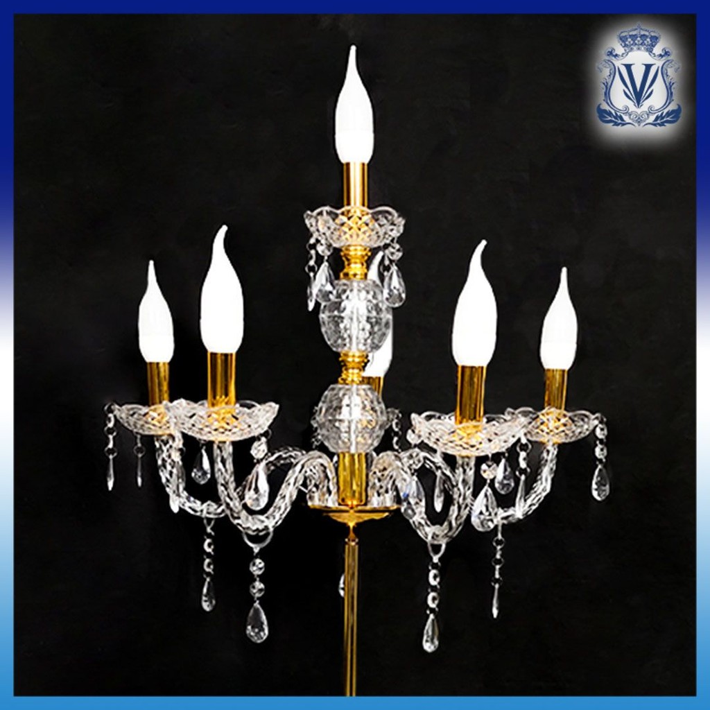 Lampu Lilin Chandelier 1 Set - Lampu Standing / Berdiri Cabang 6 Kristal Akrilik - Lampu dekorasi pe