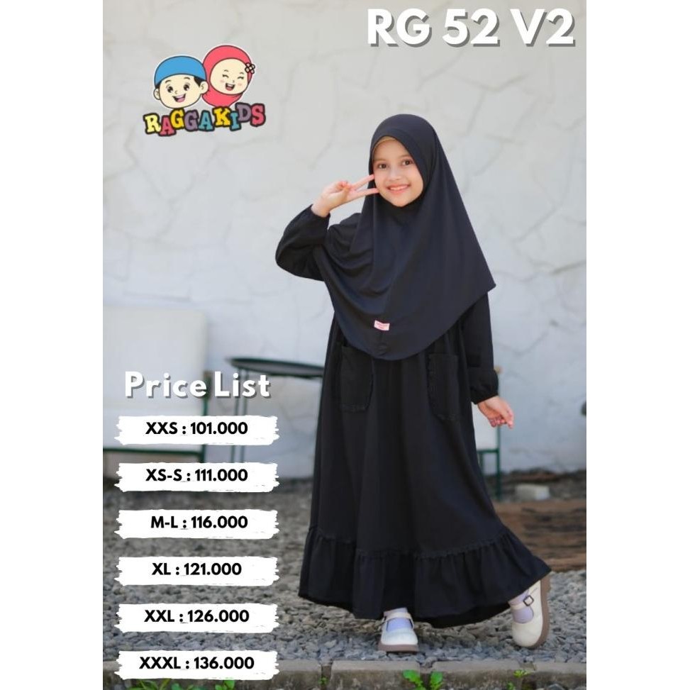 Raggakids Gamis Hitam Polos Bahan Kaos Rg 52 V2 Usia 4-13 Tahun