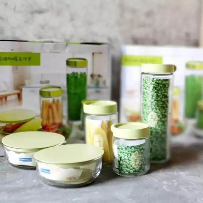 Toples Kaca 5 Set - Toples Kue Lebaran Kaca Set Isi 5 Pcs