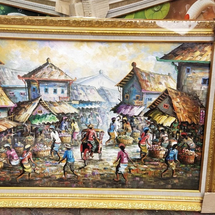 lukisan kanvas pasar tradisional