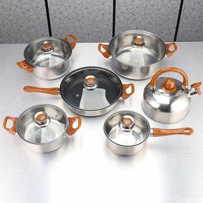 Set Peralatan Masak Panci Wajan Teko Stainless Cookware BOBOKO 6 Set