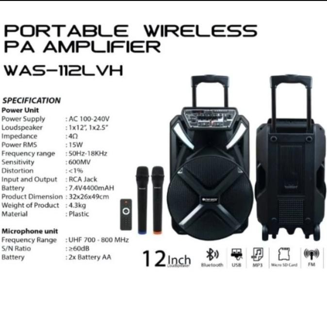 Speaker Portable Bluetooth AIWA was 112lvh 112 lvh 12inch usb Terlaris