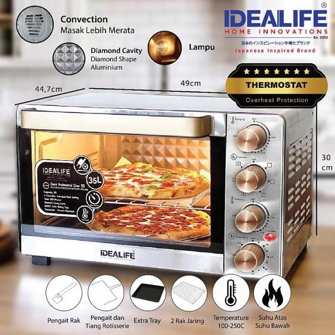 IDEALIFE Oven Listrik Oven Kompor Pemanggang Roti Jumbo 35L BATAM