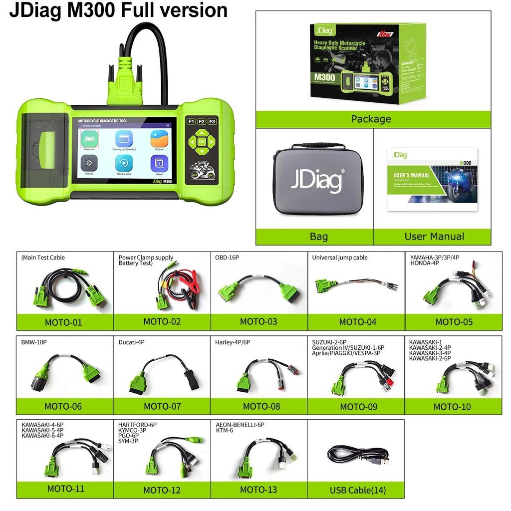 2025 JDiag M300 Motorcycle Diagnostic Tool OBD2 Scanner Motorcycle Diagnose Tools ABS Engine For BMW