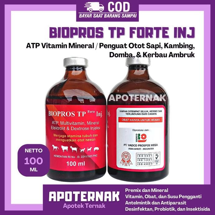 BIOPROS TP FORTE 100ml | ATP Vitamin Mineral Penguat Otot Hewan Ambruk