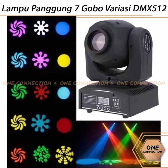 Mini Beam Moving Head Moving Beam Lampu Panggung 7 Gobo Variasi DMX512