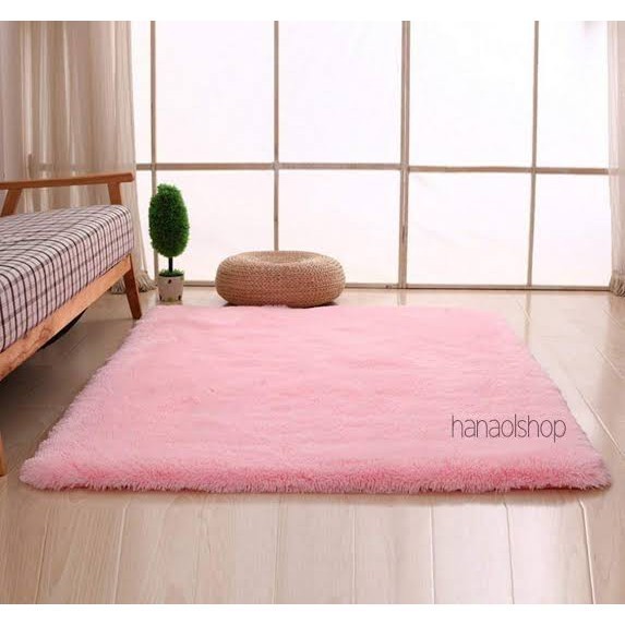 Karpet Karpet Lantai Bulu Rasfur Ukuran 150×100 Cm Dalaman Daswol Anti Slip - pink termurah aestheti