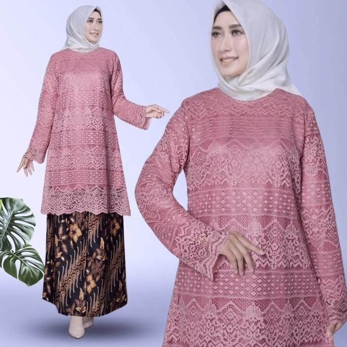 Murah Setelan Kebaya Modern /Atasan Brukat Plus Rok Batik /Kebaya Amora