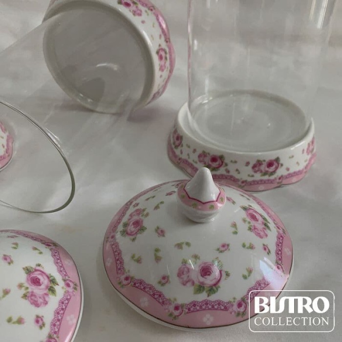 BISTRO 3 Pcs set Toples keramik kaca B0-1833 austin blue/ pink / green